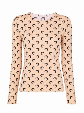 Marine Serre Moon Print Long Sleeve Top Beige Black